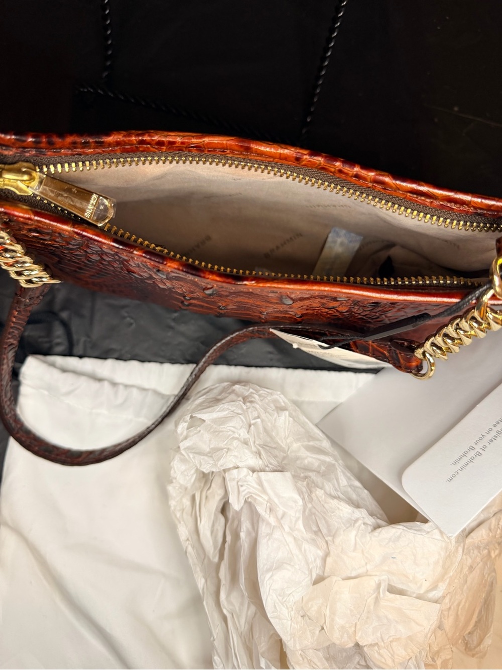 Brahmin Women’s Croc-Embossed Leather Shoulder Bag in Pecan
